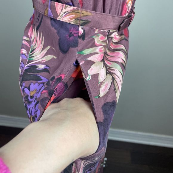 Vintage Whimsygoth 90s Maggie London Dress Size 4 Petites Silk Floral Belted - Picture 5 of 12